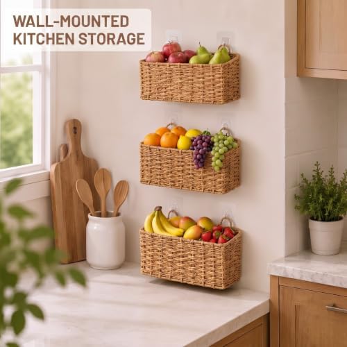 3 Pcs Wall Hanging Baskets, Natural Tan, Paper Cord - Image 4