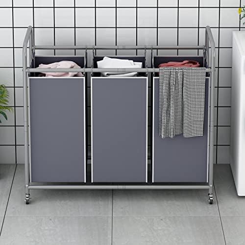 LINZINAR 3 Section Laundry Hamper, 135L Laundry Sorter - Image 2