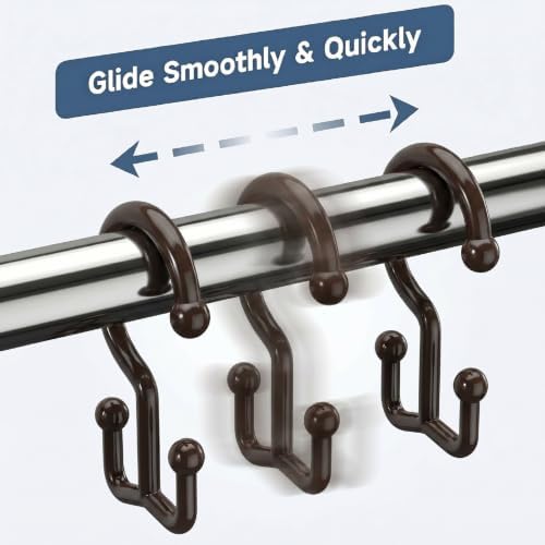 Bathway Brown Shower Curtain Hooks, 12 Plastic Double Shower Curtain Rings - Image 4
