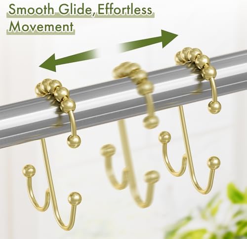 Bathway Gold Shower Curtain Hooks Rings, Double Shower Hooks - Image 2