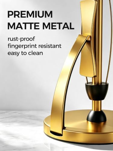 VEHHE Gold Paper Towel Holder Countertop, One Hand Tear, EVA Weighted Base - Image 3