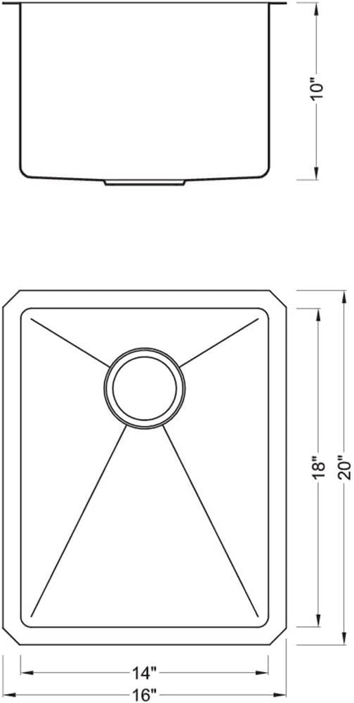 16 in. x 20 in. x 10 in. 16-Gauge Stainless Steel Undermount Single Bowl Bar Prep Kitchen Sink with Strainer