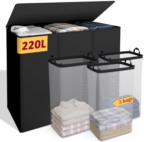 220L Laundry Hamper 3 Section, Large Laundry Hamper by Vincona