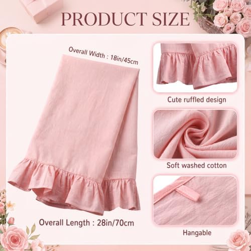 HunnmingRe 2 Pcs Light Pink Kitchen Towels Retro Towels Cotton Ruffled - Image 2