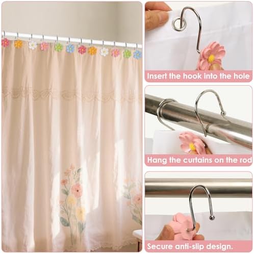 Flower Shower Curtain Hooks, 12 Pack Rustproof Stainless Steel Decorative - Image 6