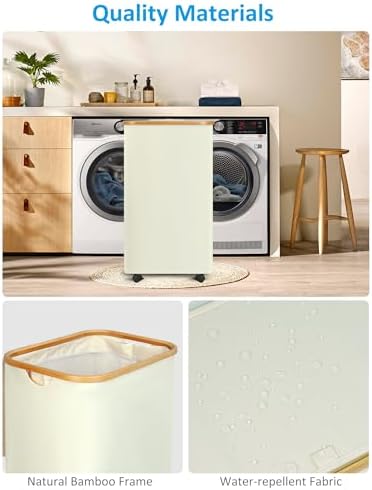 efluky Laundry Basket with Wheels, Tall Rolling Laundry Hamper with Lid and - Image 5