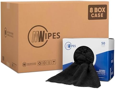 Black Microfiber Shop Towels | MWipes Reusable Shop Rags | 50 Rags in a Box | by MicrofiberWholesale