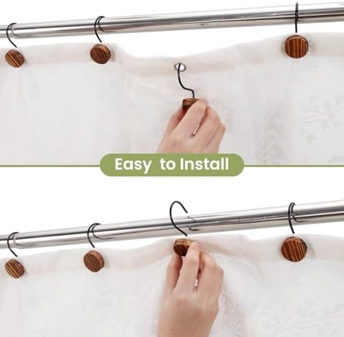 Wood Shower Curtain Hooks Rust Proof, Boho Shower Curtain Hooks Decorative - Image 3