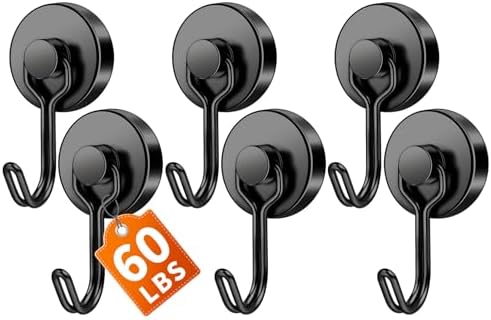 FINDMAG Strong Magnetic Hooks, 60LB+ Heavy Duty Magnetic Hook, 6 Pack Black by FINDMAG