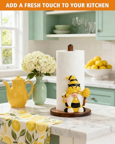 Bee Gnome Paper Towel Holder, Honey Bee Farmhouse Kitchen Countertop Decor - Image 2