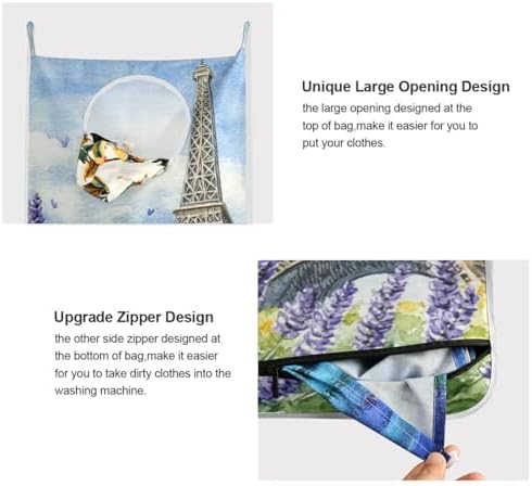 Hanging Laundry Hamper with Stainless Steel Hooks, Oxford Fabric Printing Door - Image 4