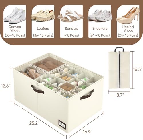 OIAHOMY 2 Pack Shoe Organizer for Closet, Large Foldable Shoe Storage Bins - Image 3
