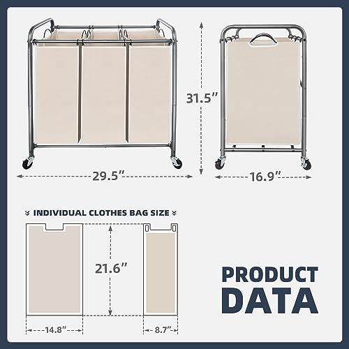STO STO Laundry Sorter 3 Section, 3 Bag Clothes Hamper, Rolling Laundry Cart - Image 6