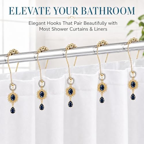 12PCS Blue Crystal Shower Curtain Hooks, Elegant Gem Style Bathroom Decor - Image 4