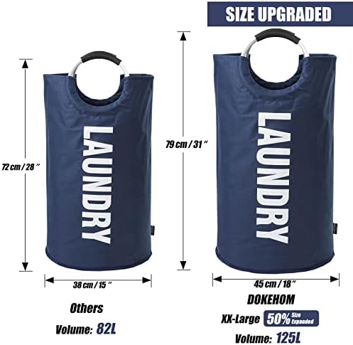DOKEHOM 125L X-Large Laundry Basket Bag, Collapsible Tall Hamper, Dark Blue - Image 3