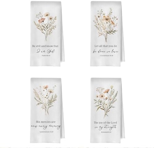 Floral Christian Kitchen Towels Set by Unknown