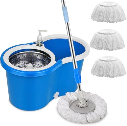 Spin Mop and Bucket with Wringer Set, 3 Mop Heads by GZDISBEK