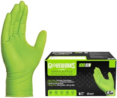 GLOVEWORKS HD Green Nitrile Industrial Disposable Gloves, 8 Mil, Latex-Free by GLOVEWORKS