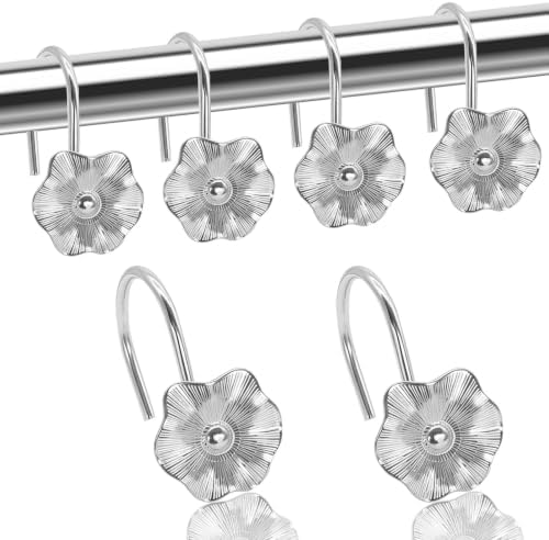 12PCS Decorative Shower Curtain Hooks, Rustproof Metal Flower Shower Curtain by JTDTH