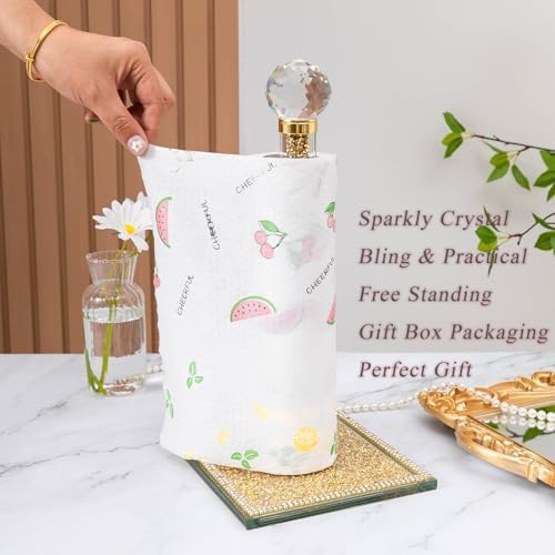 Gold Crystal Standing Paper Towel Roll Holder Countertop Weighted Rack - Image 2