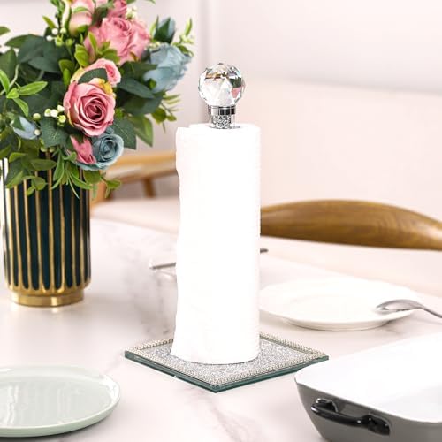Silvery Crystal Standing Paper Towel Roll Holder Countertop Weighted Rack - Image 5
