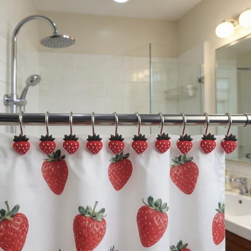 Two Fish Home Fashions Set of 12 Decorative Strawberry Shower Curtain Hooks - Image 3
