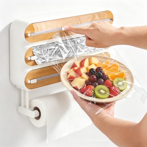 4-in-1 Wrap Dispenser with Cutter – Magnetic Kitchen Organizer by Loebelle