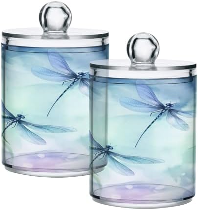 2 Pack Apothecary Jars Bathroom Watercolor Dragonflies Qtip Holder Dispenser by Unknown