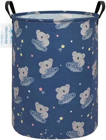 Round Laundry Basket Collapsible Storage Hamper Organizer Space Koala by LANGYASHAN