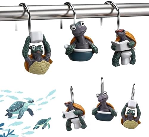 Amyhill 12 Pcs Turtle Shower Curtain Hooks Decorative Funny Turtle Shower by Amyhill