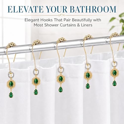 12PCS Green Gem Shower Curtain Hooks, Elegant Bathroom Decor - Image 4