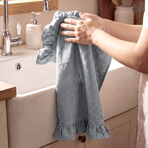 HunnmingRe 2 Pcs Dusty Blue Kitchen Towels Retro Towels Cotton Ruffled - Image 4