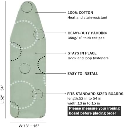 Ironing Board Cover and Pad Standard Size 15" x 54", 3 Pairs of Hook and Loop - Image 2