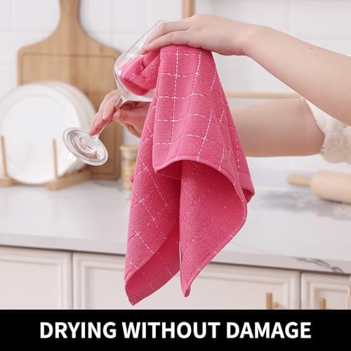 Homaxy 100% Cotton Terry Kitchen Towels, 6 Pack, Rose Red - Image 4