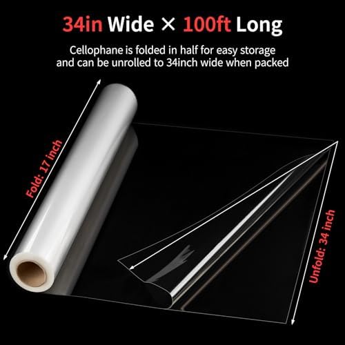Jutieuo 100 ftx34 in Extra Wide Clear Cellophane Wrap Roll | 2.5 Mil Thick - Image 2