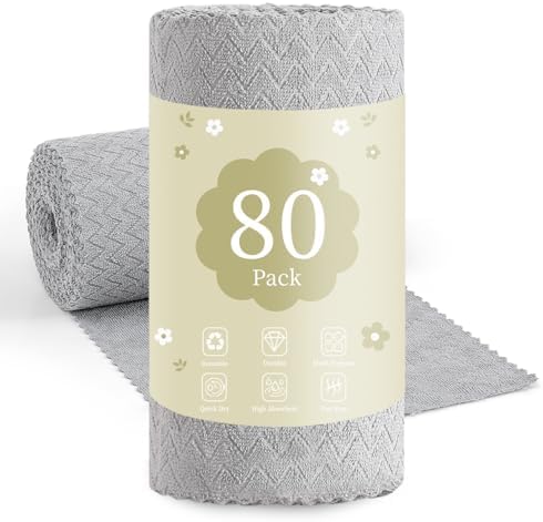 80 Pack Microfiber Cleaning Cloth Roll Reusable Paper Towels 12"x12" Tear Away by Tigona