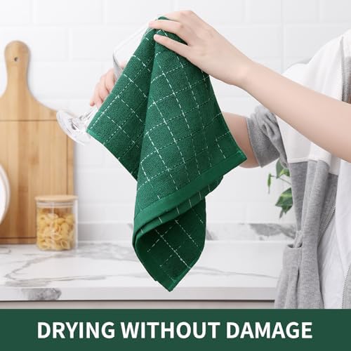 Homaxy 100% Cotton Terry Kitchen Towels, 12 Pack, Dark Green - Image 4