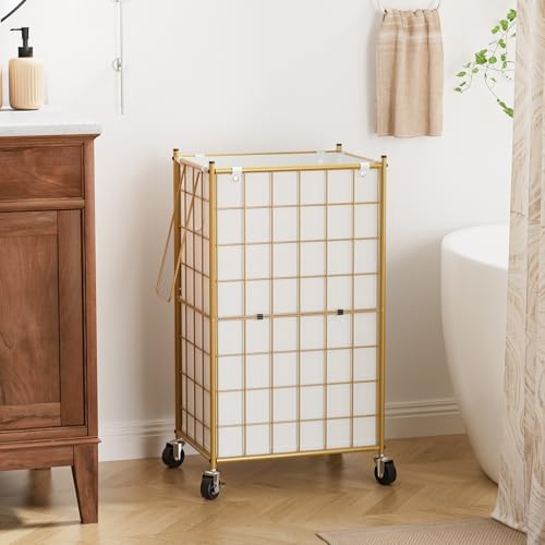 WOWLIVE Rolling Laundry Basket, Metal Wire Frame Laundry Hamper - Image 3