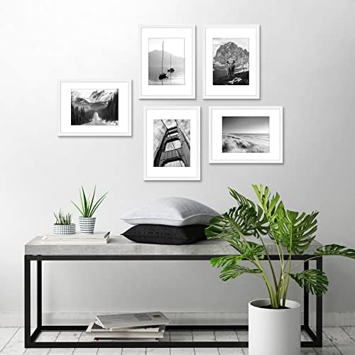 Americanflat 12x16 Picture Frame with Polished Plexiglass - Set of 5 - Use as 8.5x11 Frame with Mat or Display 12x16 Photo Without Mat - Galleria Collection - Picture Frames for Wall Display - White