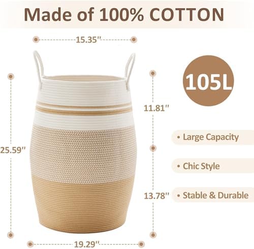 105L Extra Large Woven Laundry Hamper Basket - Image 2