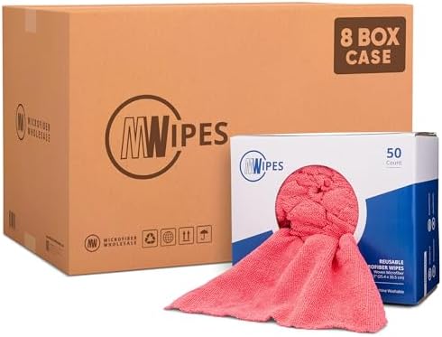 Microfiber Wholesale Shop Towels MWipes Reusable Red Shop Rags | 50 Rags in a by MicrofiberWholesale