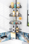 HAMITOR Corner Shower Caddy Tension Pole: No-Drill Rustproof Bathroom Shelf by HAMITOR