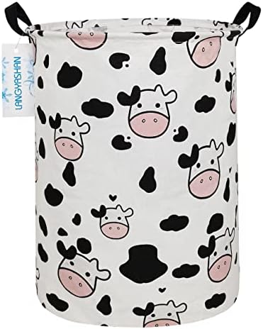 Round Laundry Basket Collapsible Storage Hamper Organizer Spotted Cow by LANGYASHAN