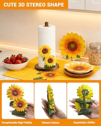 Sunflower Paper Towel Holder, Farmhouse Kitchen Countertop Decor - Image 3