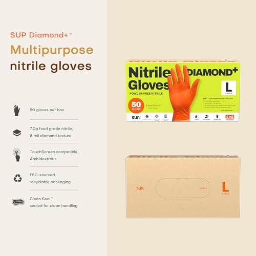 SUPER+ HEAVY DUTY Nitrile Gloves 8 Mil Diamond Texture Disposable Chemical - Image 6