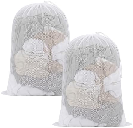 2 Pack Large Mesh Laundry Bags White 23.6x35.4 Inch by FMLIUY