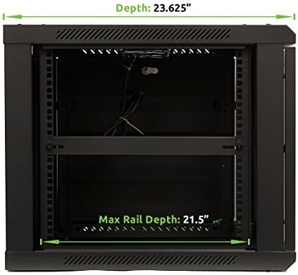 NavePoint 9U Server Cabinet Wall Mount Rack Enclosure Includes 2 Fans, Locking Glass Door, Removable Side Panels – 9U Network Cabinet 23.6” Deep, 19 Inch Server Rack for IT and A/V Equipment