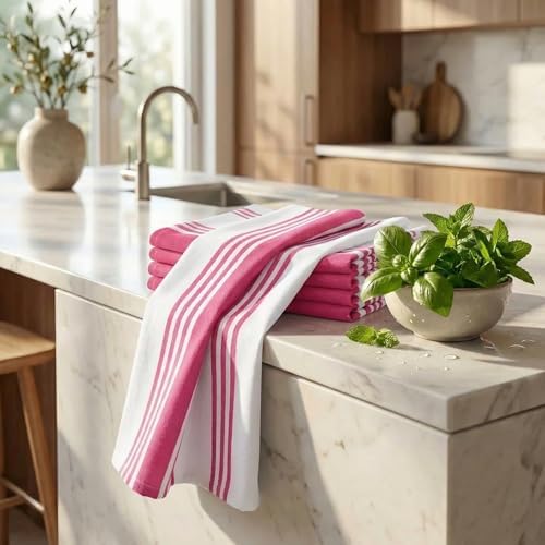 Urban Villa Kitchen Towels Cotton Dish Towel 20”x30” Fuchsia White - Image 6