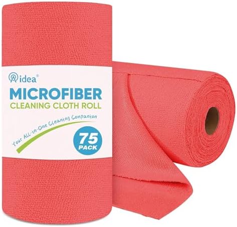 AIDEA Red Microfiber Cleaning Cloth Roll-75PK, Paper Towels 11.5"×11.5" by AIDEAHOME