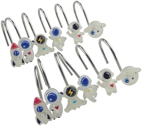 Two Fish Home Fashions Set of 12 Decorative Spaceman Resin Shower Curtain Hooks - Image 6